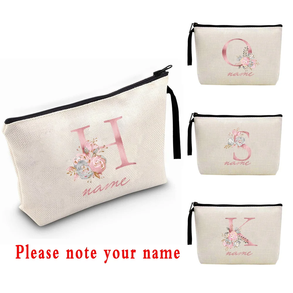 Women Cosmetic Bag Custom Name Letter MakeUp Case Beauty Toiletries Travel Wash Storage Organizer Wedding Bride Pencil Case