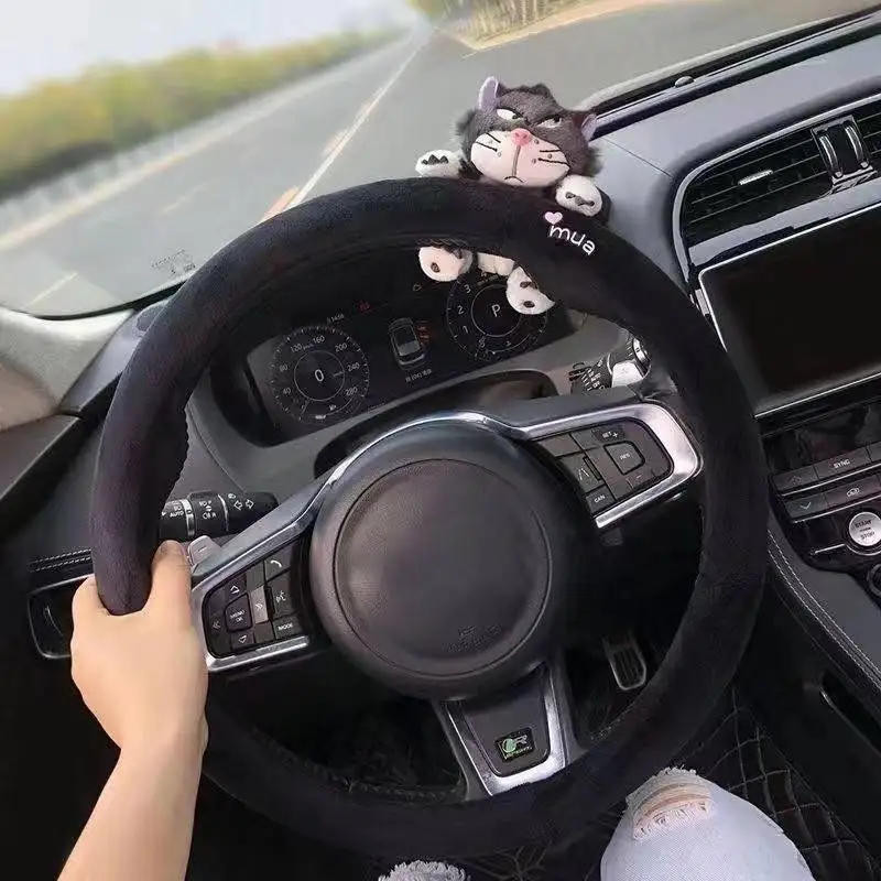 Fluffy Cartoon Panda Cat Plush Steering Wheel Cover - Winter Cozy, Cute & Anti-Slip Design