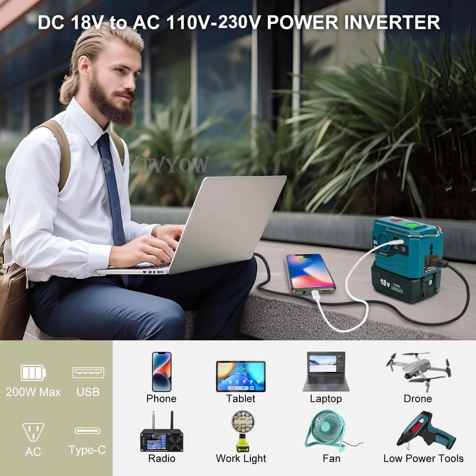200W Power Inverter for Makita 18V Battery Modified Sine Wave Power Inverter Con
