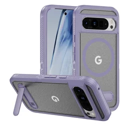 Magnetic Armor Wireless Charging Foldable Phone Case - Shockproof Military - Grade Protection - Google Pixel 9 (Clear Purple)