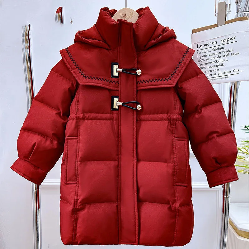 

Girls Winter Standing Collar Down Cotton Jacket Parka Thicken Warm Teenager Kids Coats Fashion Casual Clothes 10 To 14 Years Old