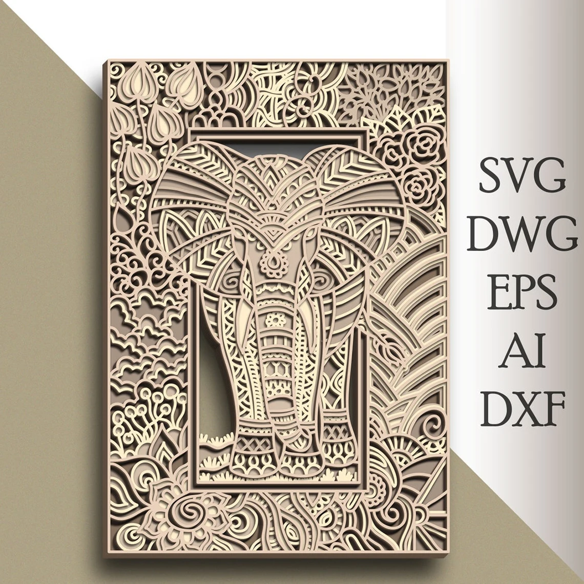 Многослойная Векторная модель слона домашний декор настенное искусство DWG DXF сoг