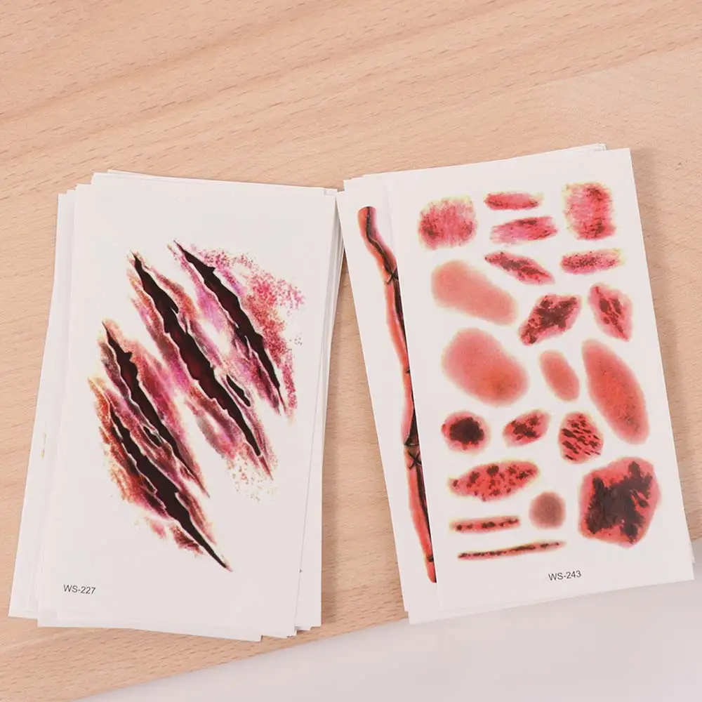 30Sheets Big Mouth Halloween Tattoo Stickers Waterproof Zombie Scar Tattoo Eye Decals Bloody Makeup Body Art Stickers Halloween