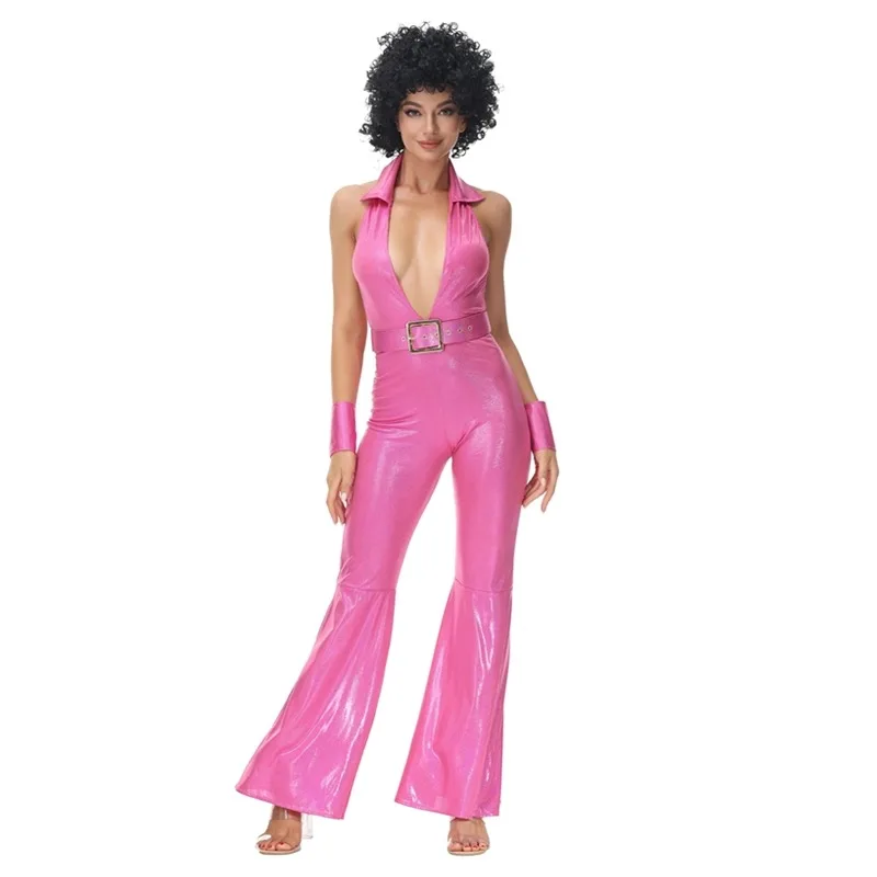

Halloween Hippie Costumes Jumpsuit Set For Women Vintage 70s 80s Disco Cosplay Stage Performance Dancing Suit Rock Hippies