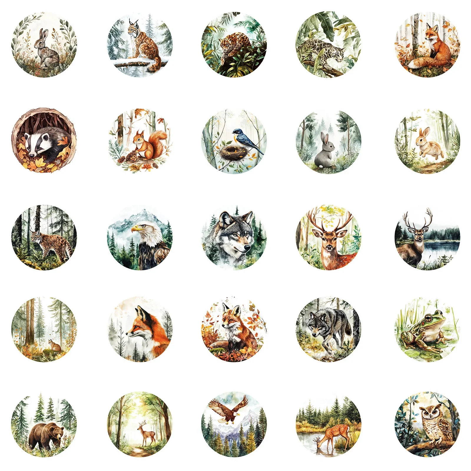 50개 빈티지 숲속 동물 스티커 미학적 아트 데칼 DIY 스크랩북킹 전화기 수하물 자동차 그래피티 장식 스티커 어린이 장난감