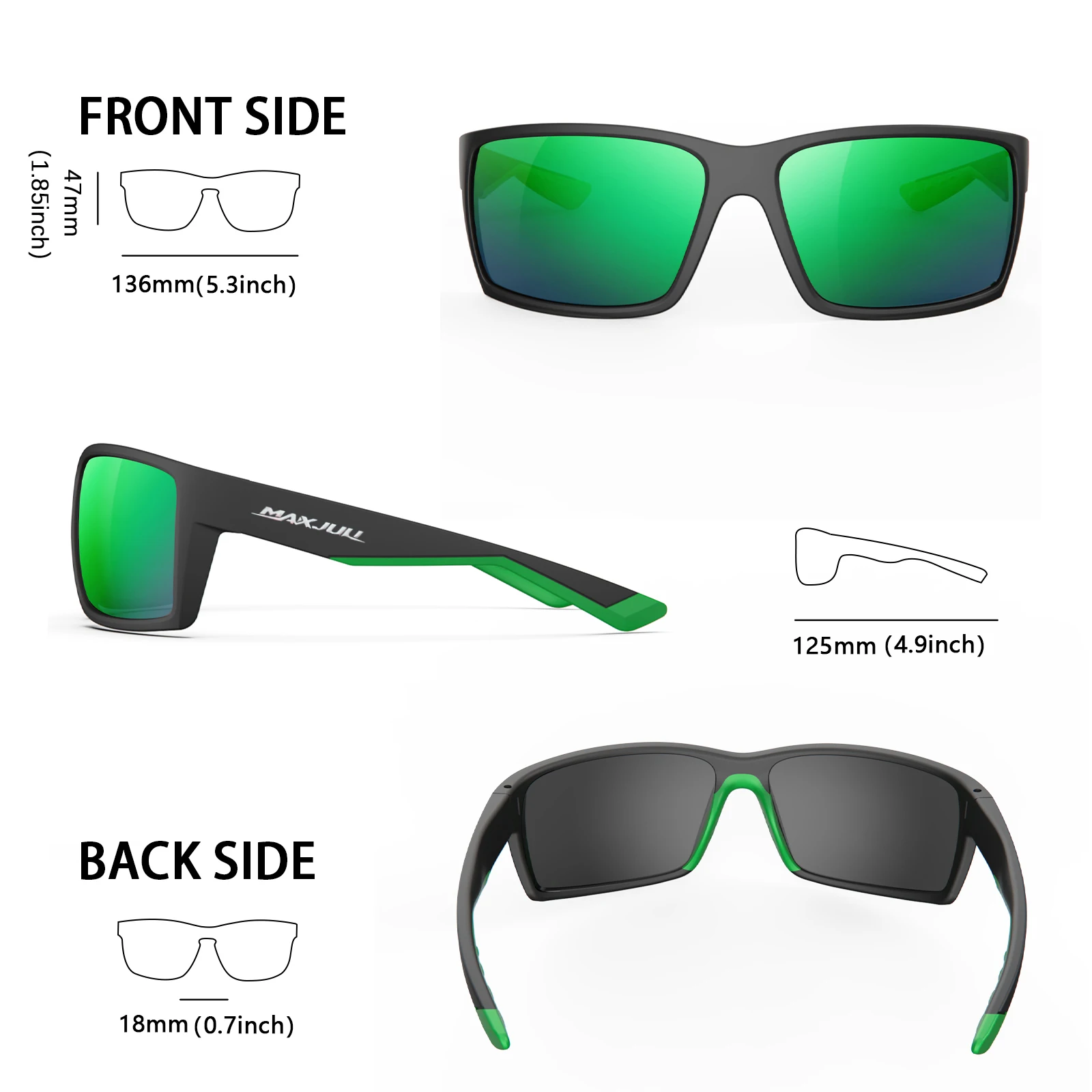 MAXJULI Lunettes de Soleil Polarisées Rectangulaires Extérieures pour Hommes Femmes, Lunettes de Soleil de Sport, Conduite, Pêche, Lunettes de Cyclisme 8122_voghion.com