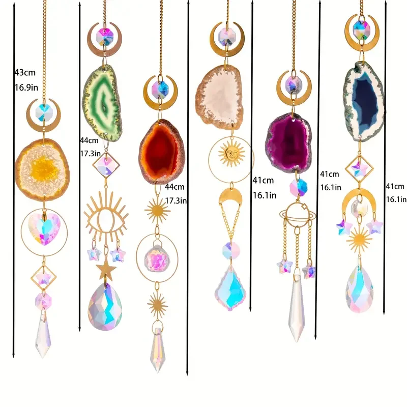 1pc crystal suncatcher window hanging sun catcher with prism and agate slices for home garden wedding decoration