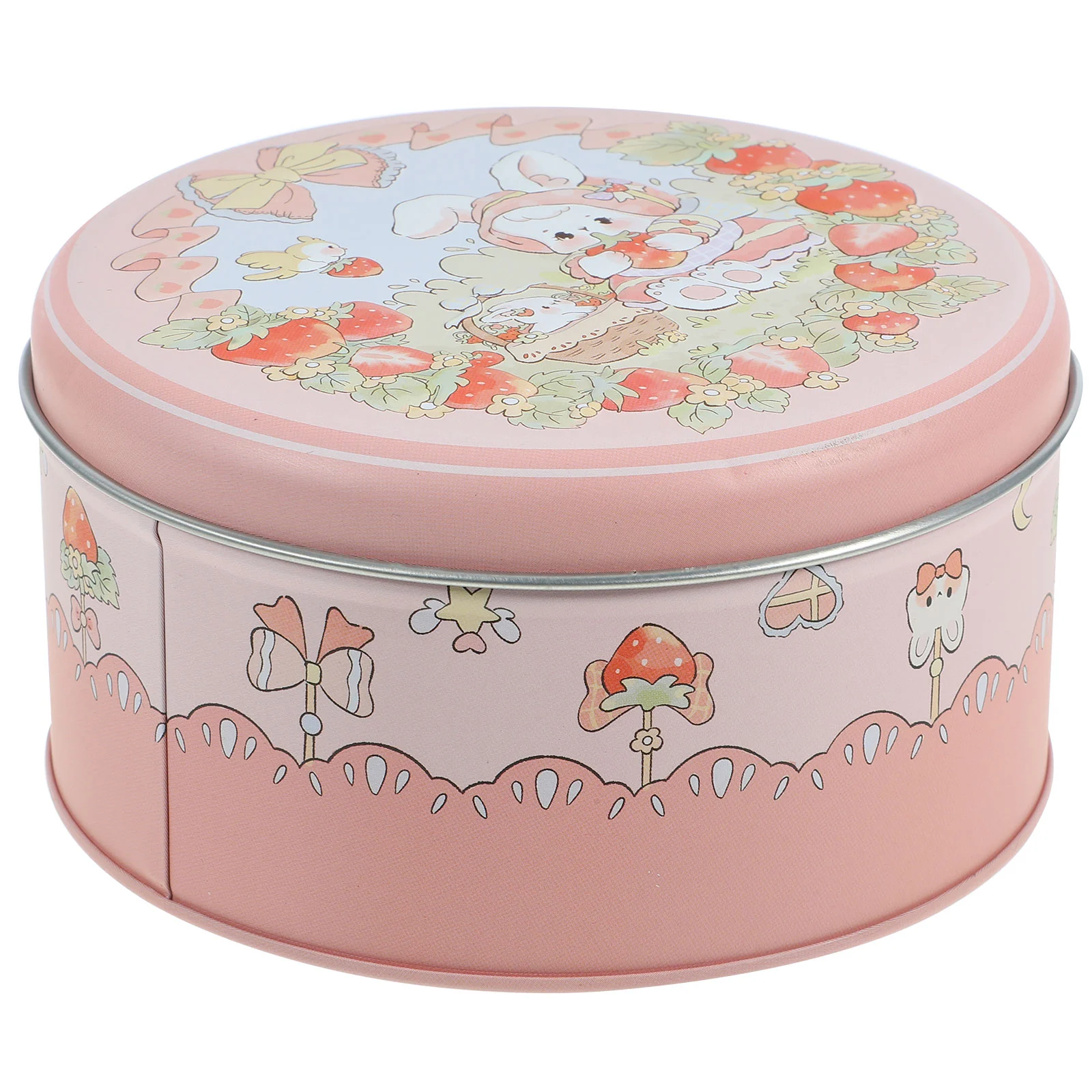 

Easter Cookie Tins Round Baking Cake Gift Tins Rabbit Bunny Strawberry Pattern Tinplate Empty Tins Box Candies Boxes