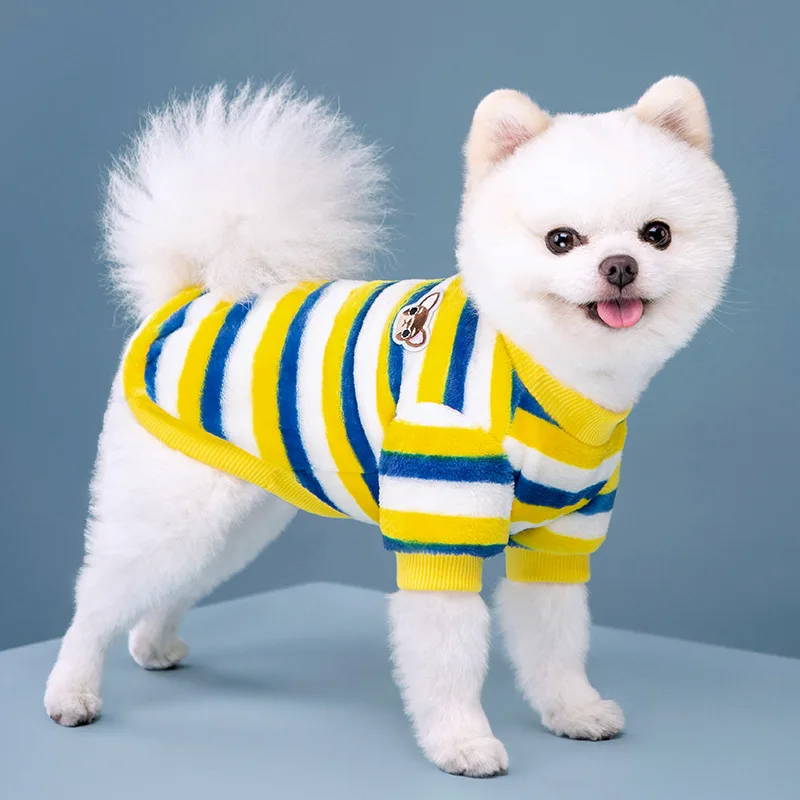 1PC 일반 애완견 고양이 겨울 따뜻한 양털 줄무늬 무지개 무드 풀오버 스웨터 코트 소형 중형 강아지 새끼 고양이 애완 동물