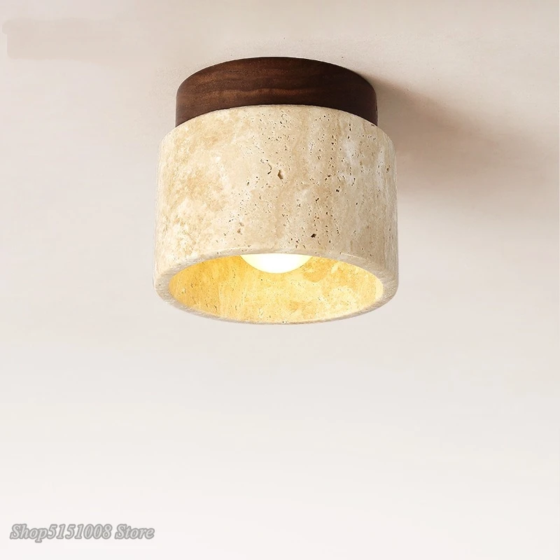 

Wabi Sabi Yellow Marble Ceiling Light Cave Stone Middle Ancient Cream Corridor Balcony Restaurant Hotel Aisle Decor Ceiling Lamp