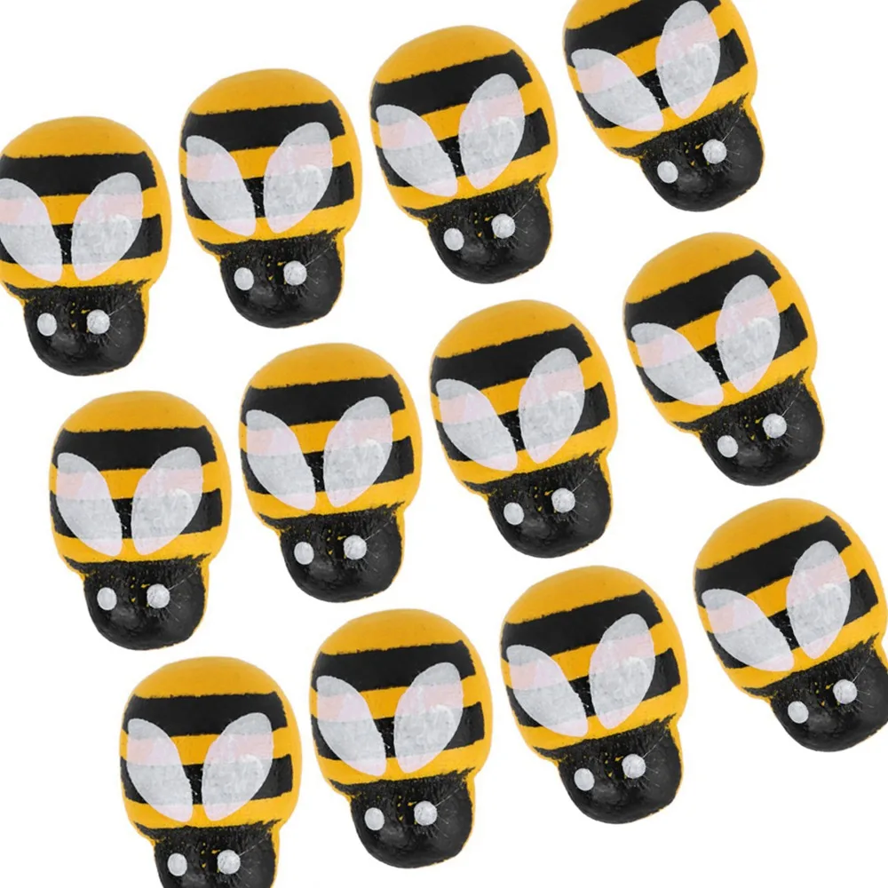 100pcs 작은 크기의 나무 곤충 스티커 무당벌레 꿀벌 나무 공예 장식 스티커 빨간색 노란색 나무 꿀벌 스티커