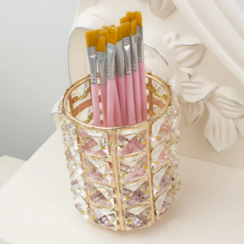 Europe Metal Makeup Brush Storage Holder Test Tube Eyebrow Pencil Organizer Bead Crystal Jar Jewelry Diamond Cosmetic Box lw037 2