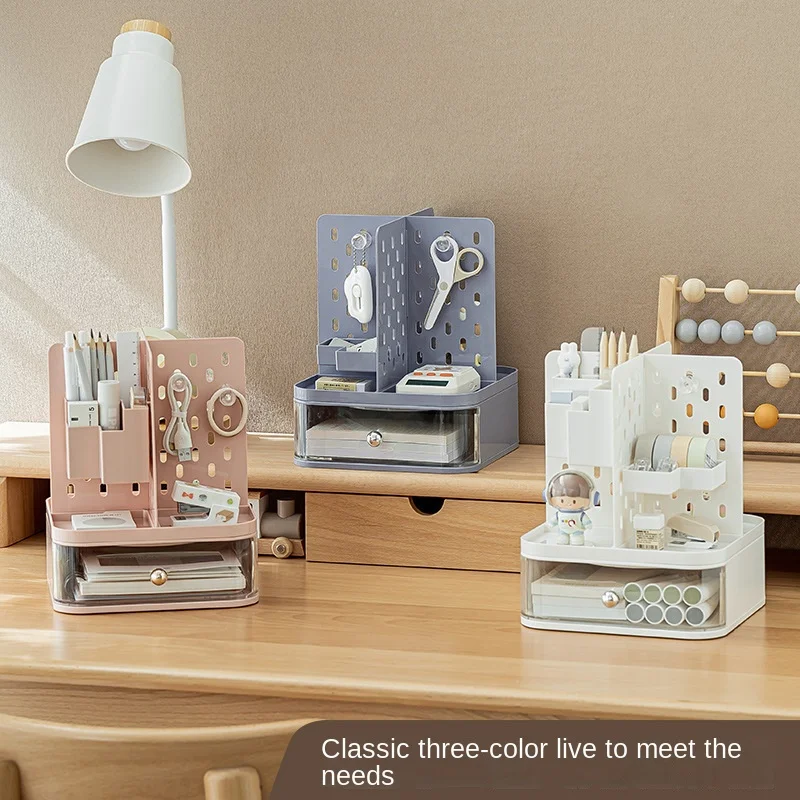 Large Capacity with Drawer Rotatable Hole Hole Plate Pen Holder Storage Box Desktop Storage High Appearance Level DIY