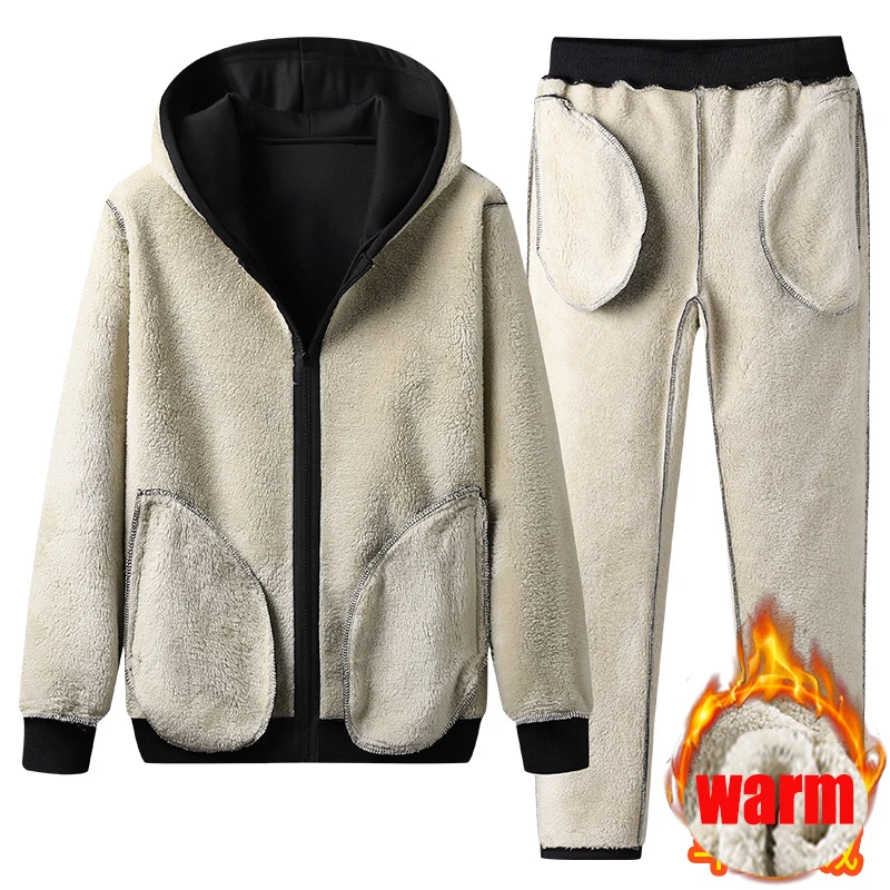 

Winter Men Tracksuit Two Pieces Set Hoodies+Pants Sport Suits Male Sweatshirt Sweatpants Mens Clothing Sets Sportswear Fleece