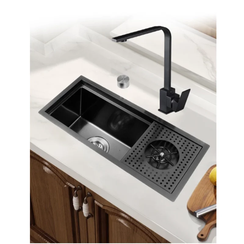 Hidden Cup Washer Sink Nano Bar Coffee Shop MilkTea Shop Western Kitchen Mini Handmade Basin Single Slot Cabinet With Sinks