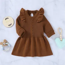 Barboteuse à manches longues pour bébé fille, combinaisons une pièce, couleur unie, nouvelle mode, jolie robe de princesse à volants, vêtements pour nouveau né 