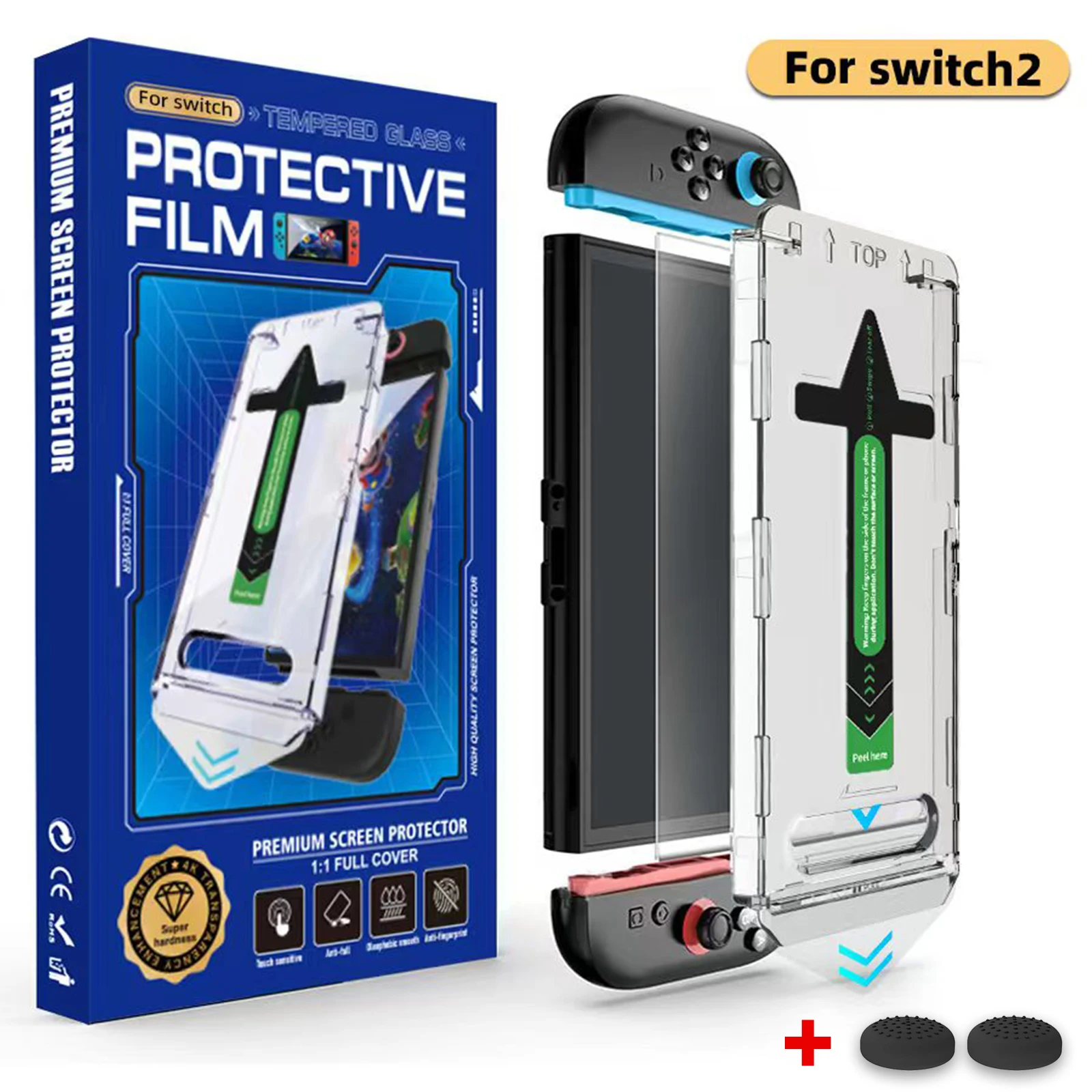 Protecteur d'écran pour Nintendo Switch 2, facile à installer, verre trempé 9H de haute qualité avec capuchon de Joystick, accessoires de Console Switch2