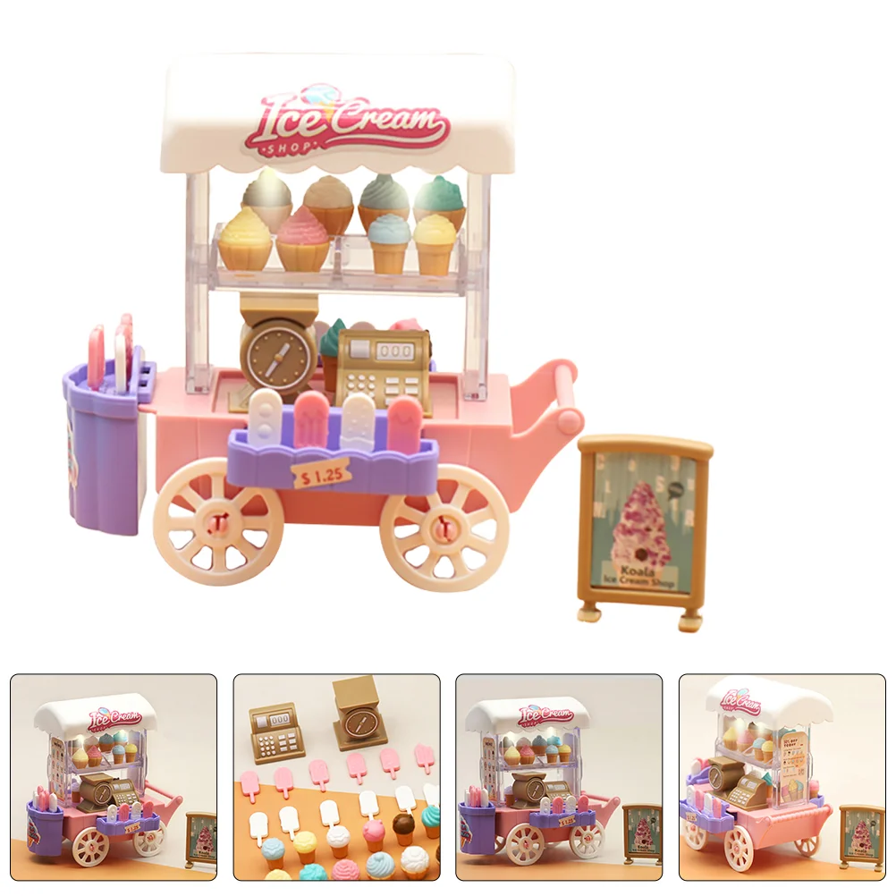 1 Set of Ice Cream Cart Kids Pretend Play Realistic Ice Cream Cart Toy Set Truck Toy