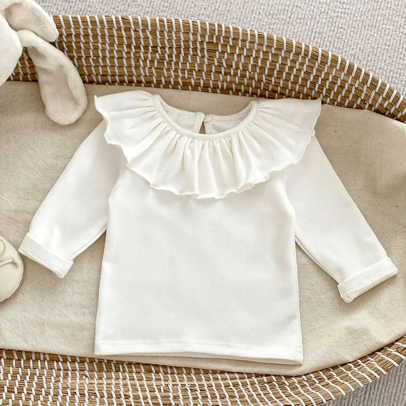 New Spring Toddler Baby Girl T-shirt Long Sleeved Cotton White Newborn Baby Girls Pullover Tops Children Clothing