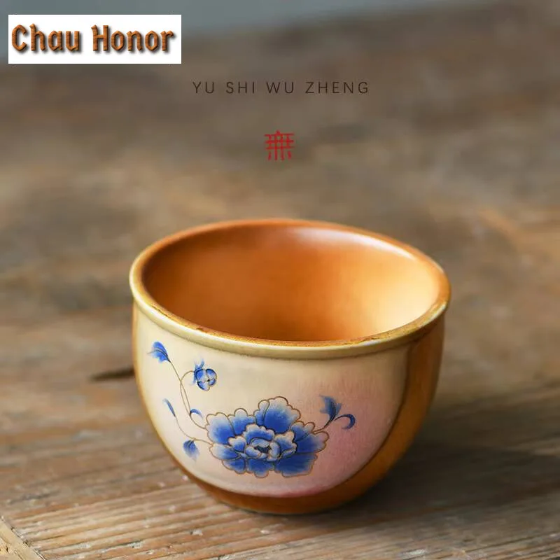160ml Retro Soda Coarse Pottery Teacup Antique Rich Flower Blossom Ceramic Cup Creative Cylinders Master Cup  Coffee Mug Gifts