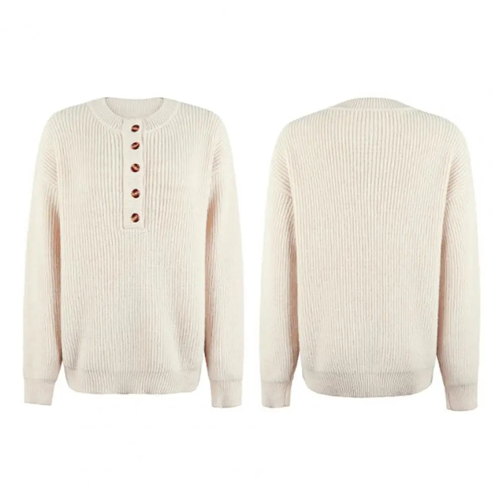 

Chic Sweater Blouse Loose Fit Elastic Knitted Top Women Pullover Solid Simple Elegant Knitted Sweater