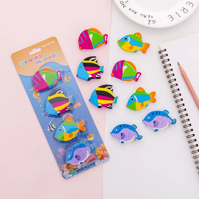 Food Eraser Creative Cartoon Small Fish Eraser Children's Gift Set of 4 Sets of Student Supplies To Erase Handwriting