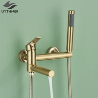 Uythner ก๊อกน้ําอ่างอาบน้ําพร้อมอ่างหมุน Spout ทองเหลืองติดผนังห้องน้ําฝักบัวแตะเต็มชุดฝักบัวสําหรับห้องน้ํา 1