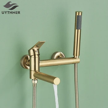Uythner ก๊อกน้ําอ่างอาบน้ําพร้อมอ่างหมุน Spout ทองเหลืองติดผนังห้องน้ําฝักบัวแตะเต็มชุดฝักบัวสําหรับห้องน้ํา 1