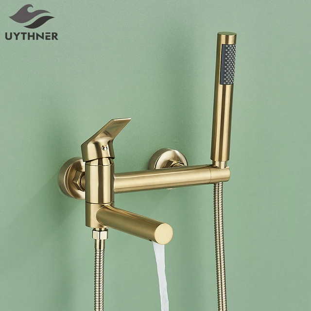 Uythner ก๊อกน้ําอ่างอาบน้ําพร้อมอ่างหมุน Spout ทองเหลืองติดผนังห้องน้ําฝักบัวแตะเต็มชุดฝักบัวสําหรับห้องน้ํา 1