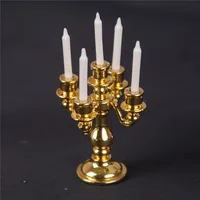 1:12 Scale Dollhouse Miniature Mini Gold Candelabra Furniture Metal Candleholder Candlesticks Model DIY Kitchen Pretend Toys 1