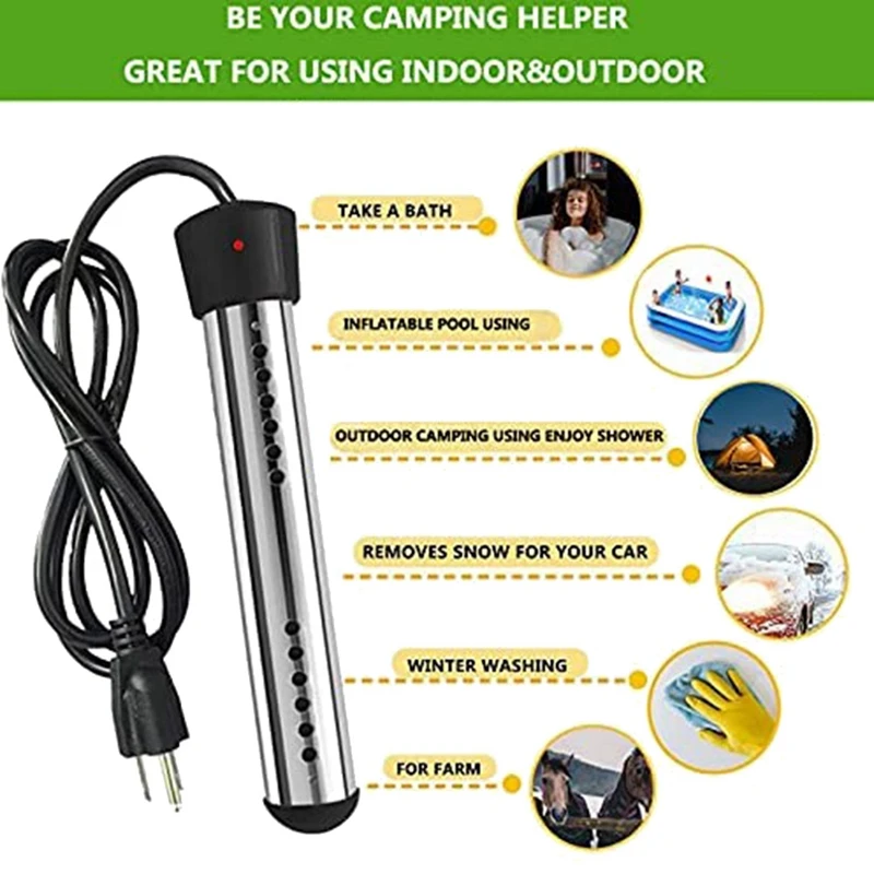 Immersion Water Heater,Electric Submersible Water Heater Heat 5 Gallon Water In Minutes US Plug