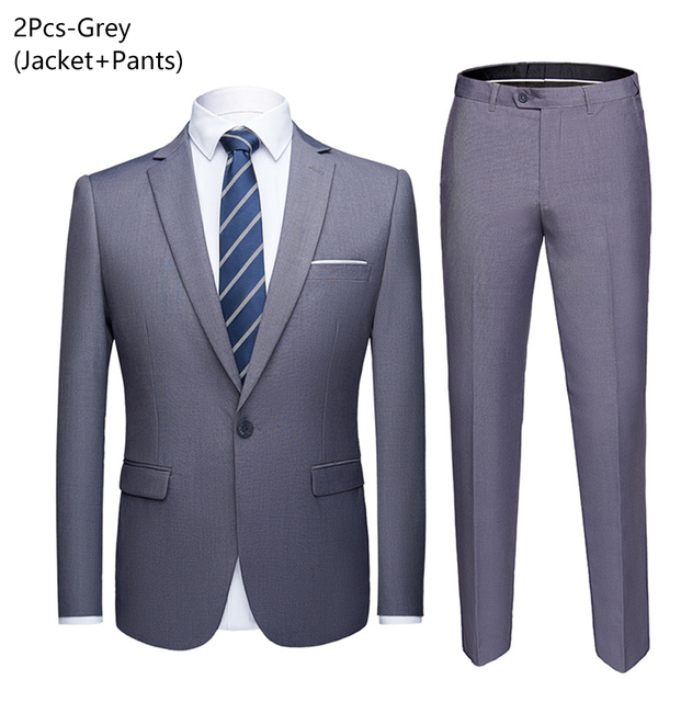 Wedding Suit For Men Set Elegant Blazers Formal 3 Pieces Full Jackets Vest Pants Classic Business Coats 2024 Free Shipping - Grey 2-piece suit, 5XL (85-95KG)