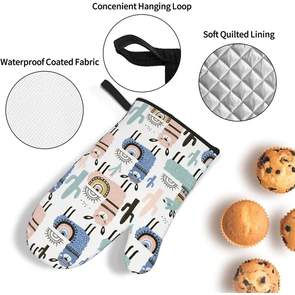 Alpaca Oven Mitts and Pot Holders Sets of 4 Baking Cooking BBQ Oven Mitts Heat Resistant Non-Slip Quilting Grill Gifts