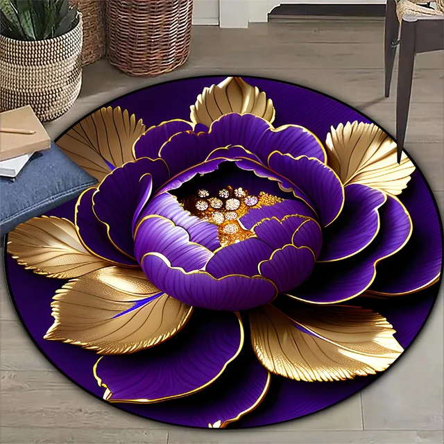 Purple Gold Peony Rug 3