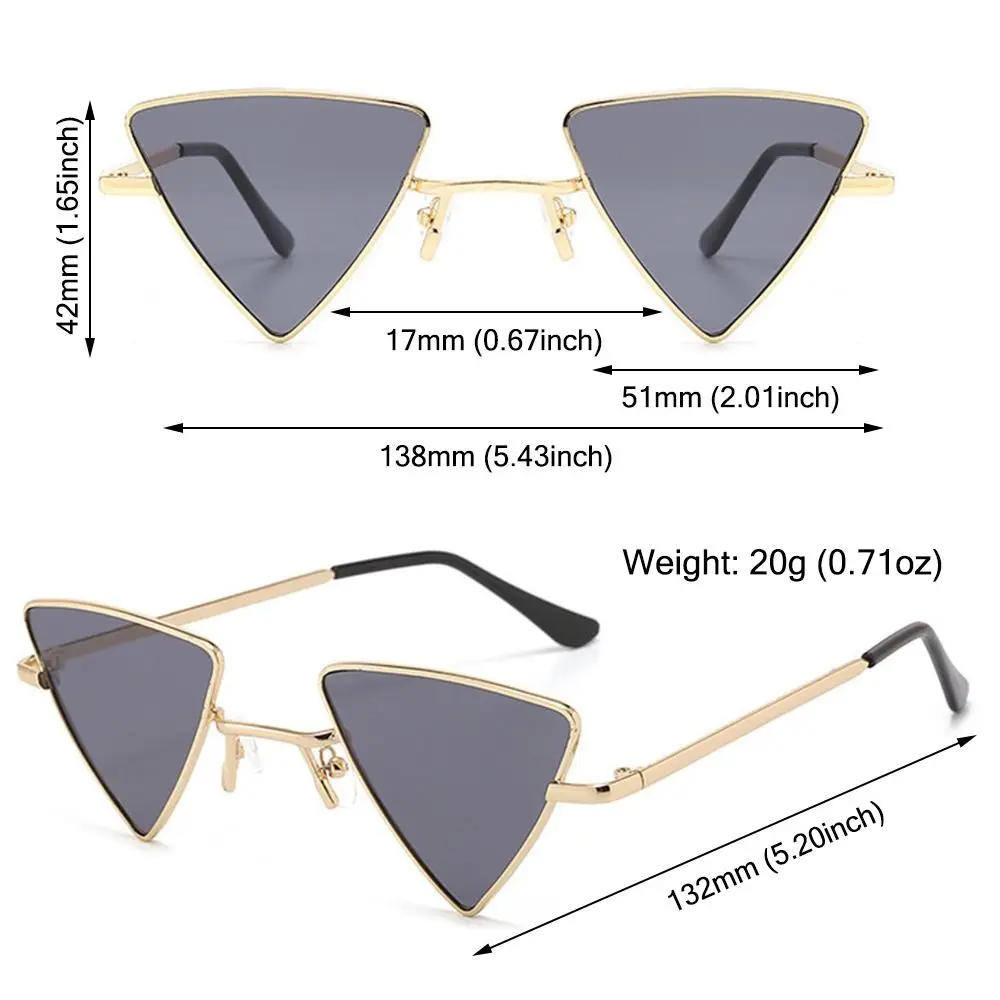 Triangular Small Hippie Sunglasses Metal Frame UV400 Protection Sun Glasses for Women & Men Tinted Colorful Lens Punk Shades 6