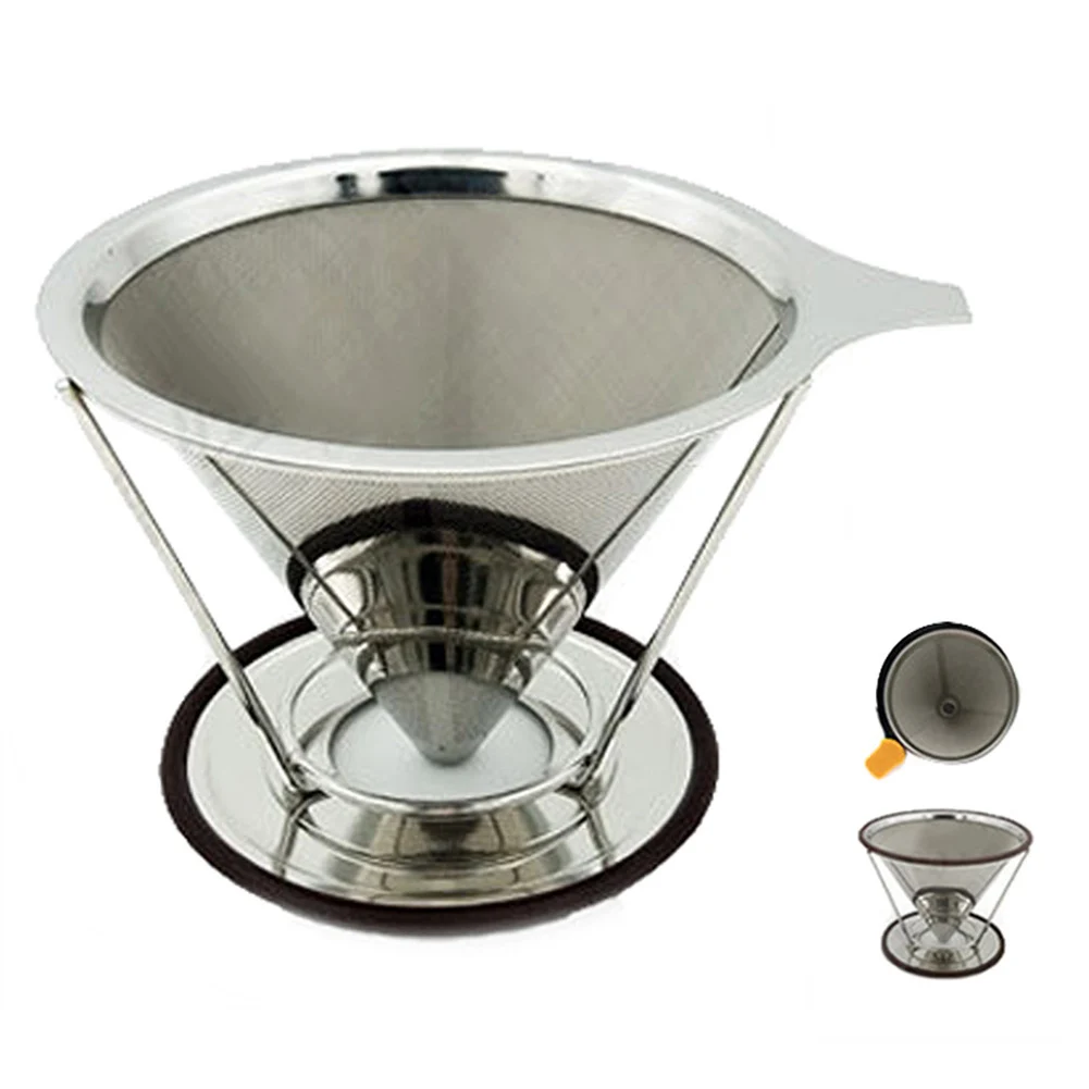 

Cone Coffee Filter With Stand Stainless Steel Double-deck Filters Ccreen Reusable Pour Over Coffees Maker Dripper Funnel
