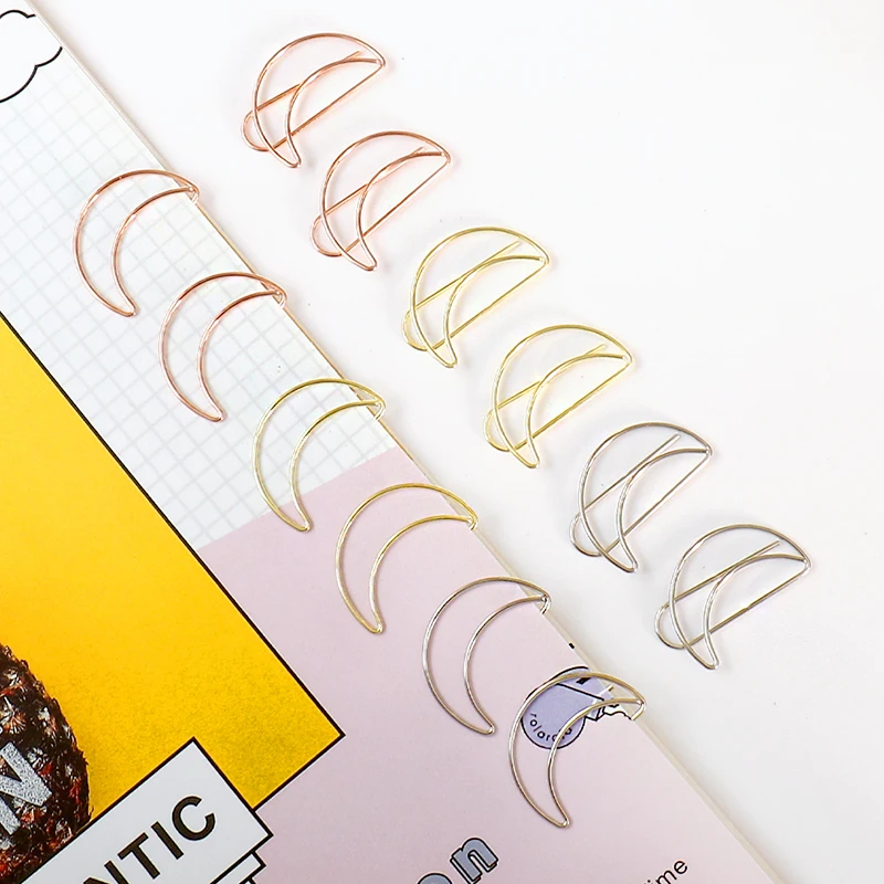 Paper Clips 20pcs Moon Paper Clip Rose Gold Golden Plating Silver Moon