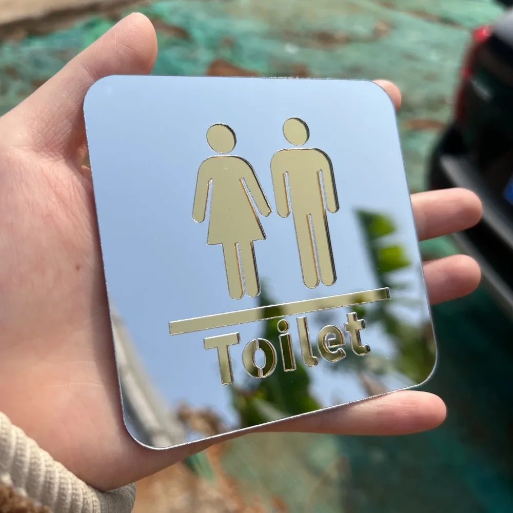 Schwarz-Gold Silberfarbenes WC-Schild Waschraum-Türschild Wandetikett Aufkleber WC-Beschilderung Acryl-Toilettenschild – Detail 11
