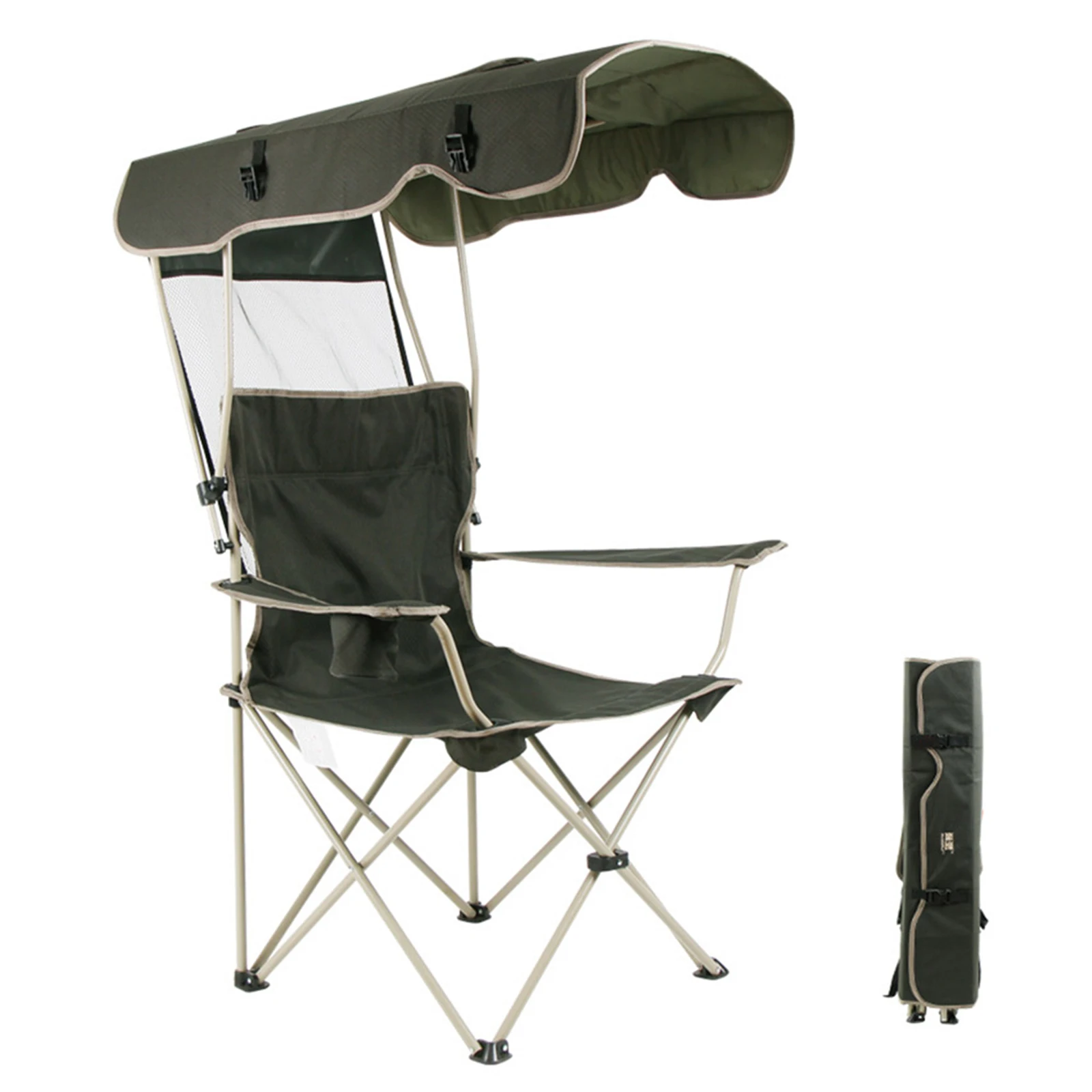 Portable Folding Chair With Canopy Shade Beach Chair Camping Lawn for Outside Activities Anti-Slip Foot Pad Folding Chair