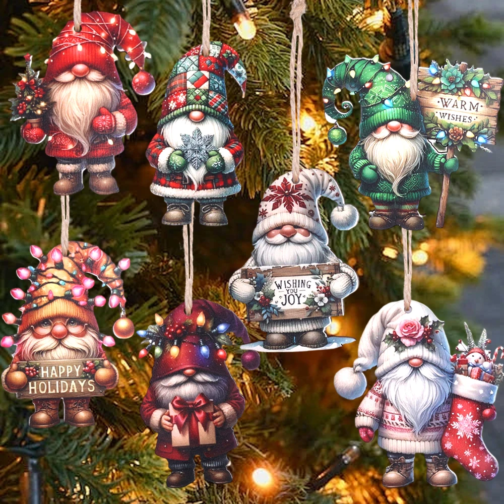 12PCS Christmas Wooden Dwarf Pendant Xmas Tree Drop Ornaments Merry Christmas Home Party Decoration New Year Gifts