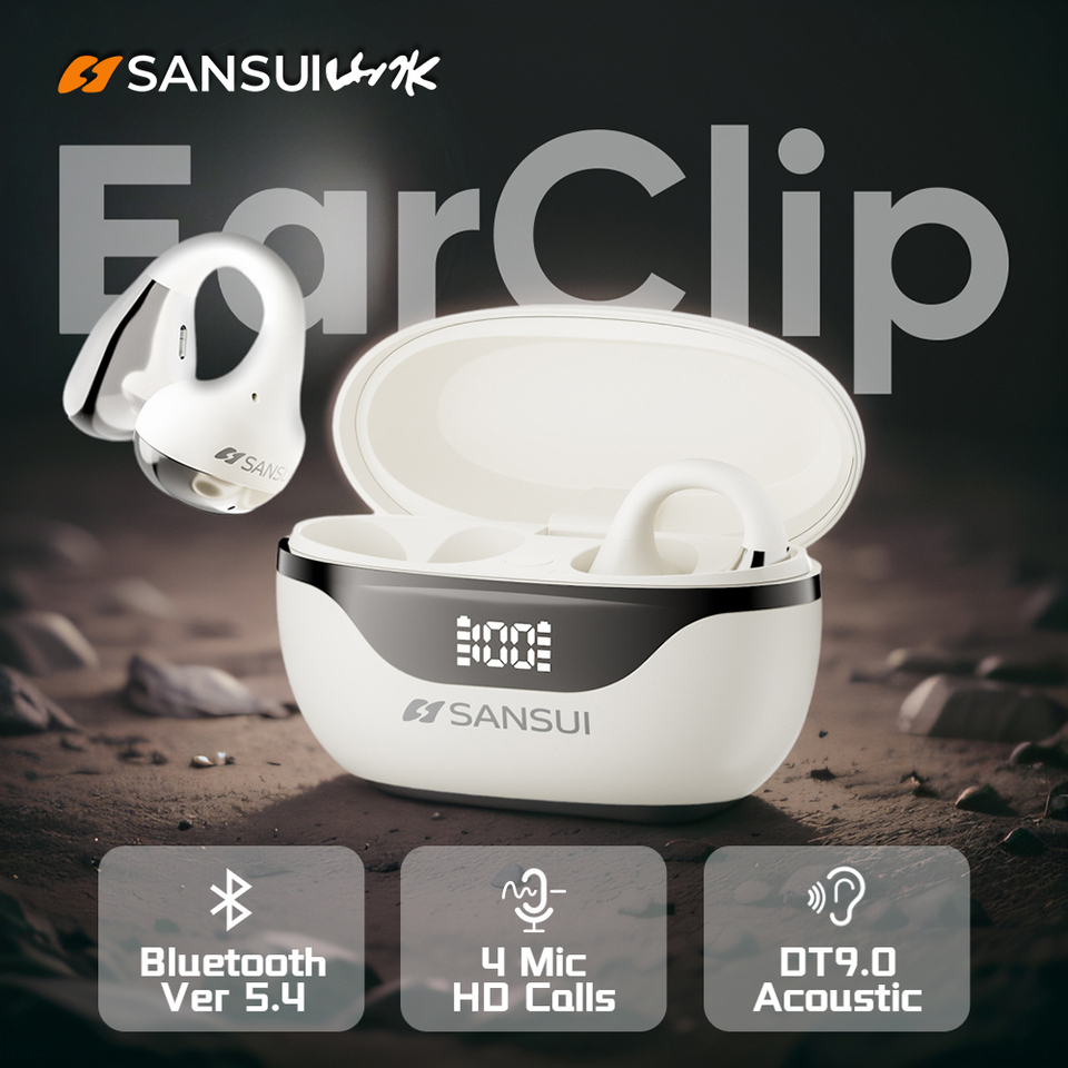SANSUI W40 Clip on Ears TWS Earbuds Ear Clip Bluetooth 5.4 Earphones ENC Noise Cancelling Ture Wireless Headset with 4 Mics