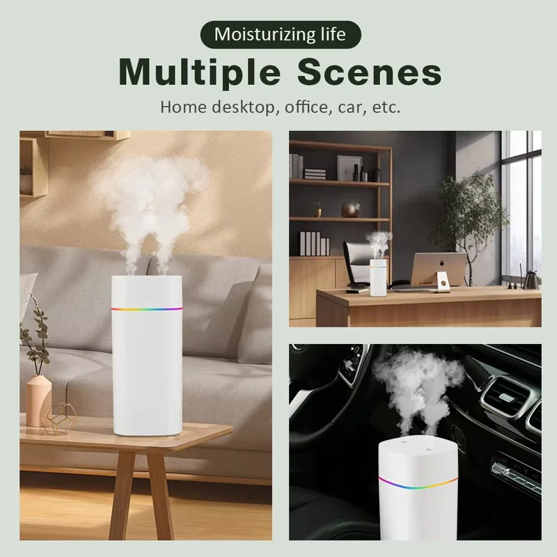 600ml Wireless USB Mini Aroma Humidifier with Dual Nozzle and Silent Cool Mist, featuring Water Shortage Protection