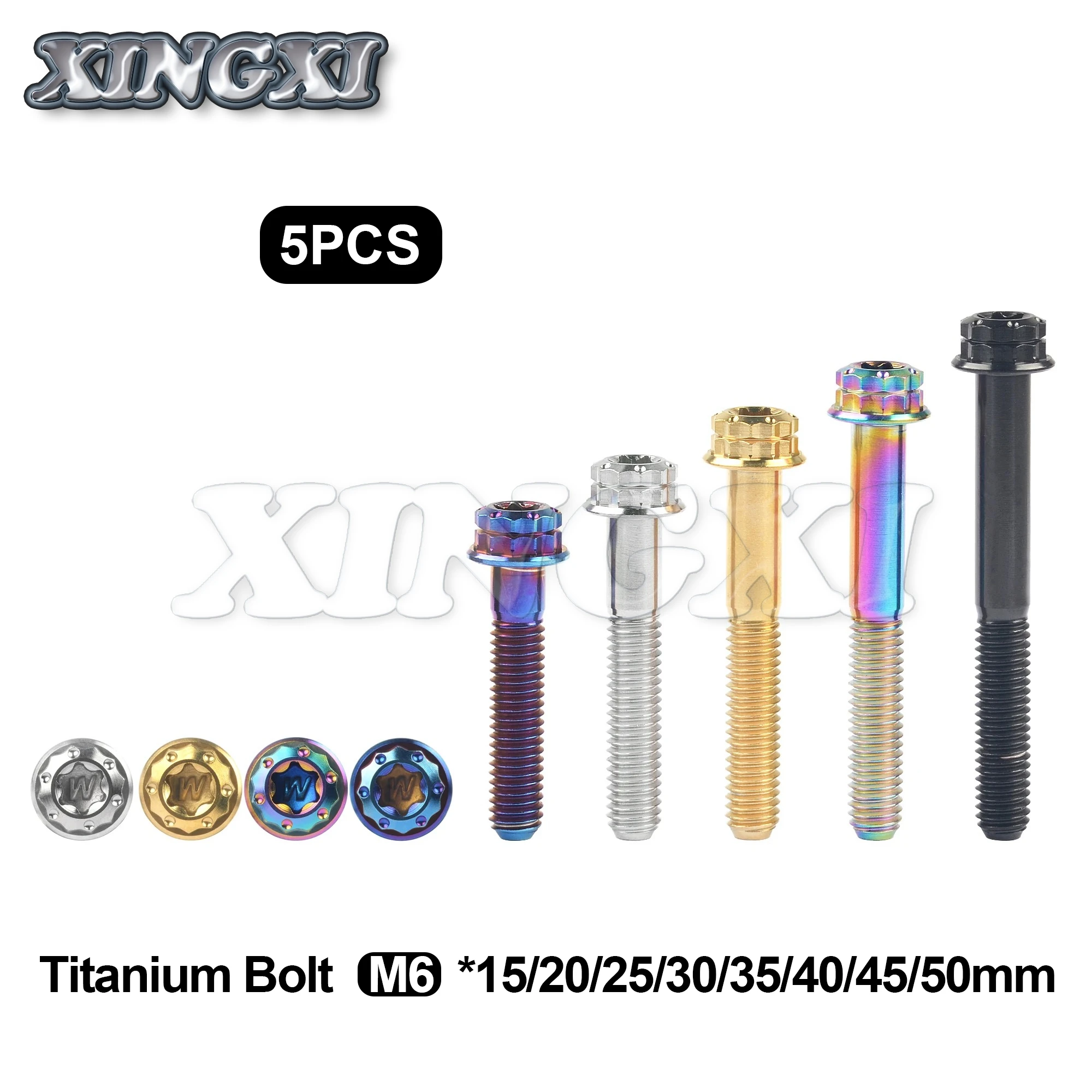 

Xingxi 5PCS Titanium Flange 12-Points Bolt M6x10 15 20 25 30 35 40 45 50mm Torx for Cars and Motorcycles