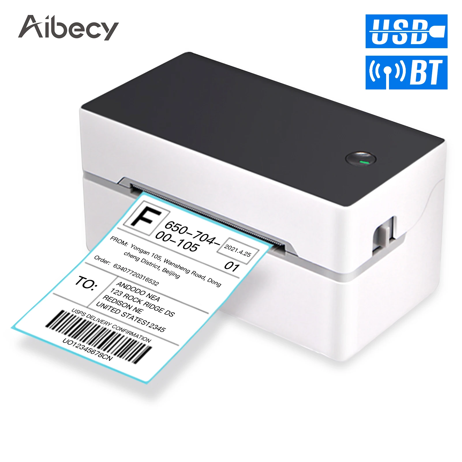 Настольный термопринтер Aibecy USB/BT, прямой для печати этикетов, совместимый с Amazon Ebay Shopify Standard USPS Etsy