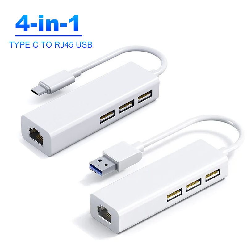 4 Ports Usb Hubs 2.0 USB C Hub Usb Splitter USB to 100M RJ45 Adapter Usb Hub Extensor Adapter OTG for Computer Accessories