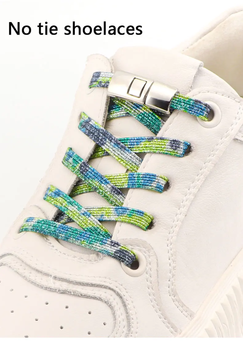 Rainbow Elastic Laces Sneakers Flats Cross buckle No Tie Shoelaces Adults Kids Fashion Glitter Rubber Shoelace Shoe Accessories