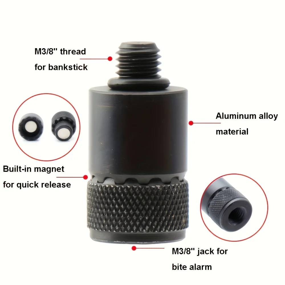 Aluminum alloy fishing rod bracket connector built-in magnet M3/8 thread quick release adapter for bite alarm device