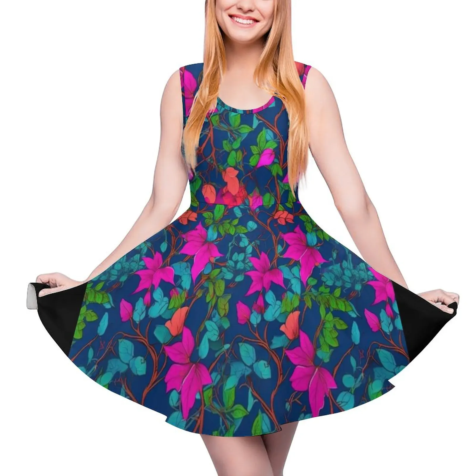 

Vivid Bougainvillea Round Neck Dress summer dress korean women sensual sexy dress for women summer