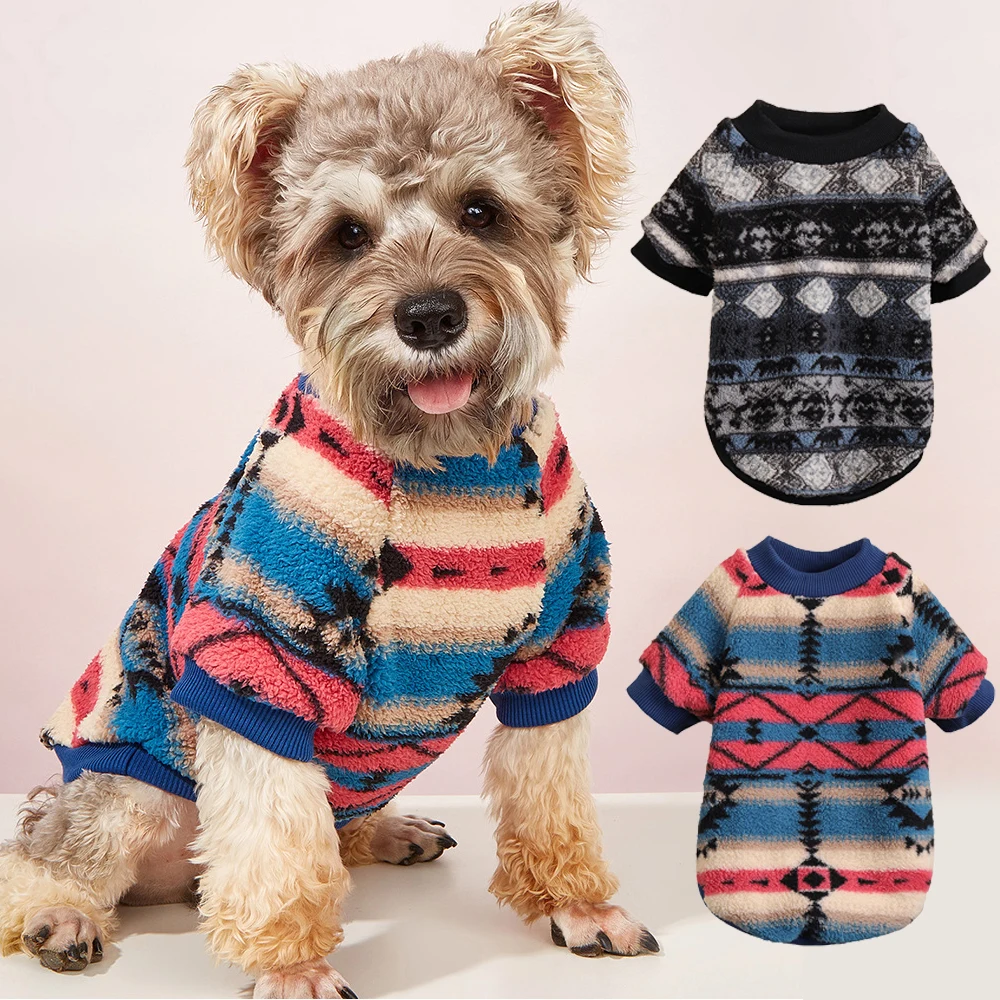 

Dog Plush Sweater Pet Dog Clothes Dog Coats Jacket Pet Sweater Dog Costume Pet Winter Clothes Warm Cartoon Striped Plush Cute