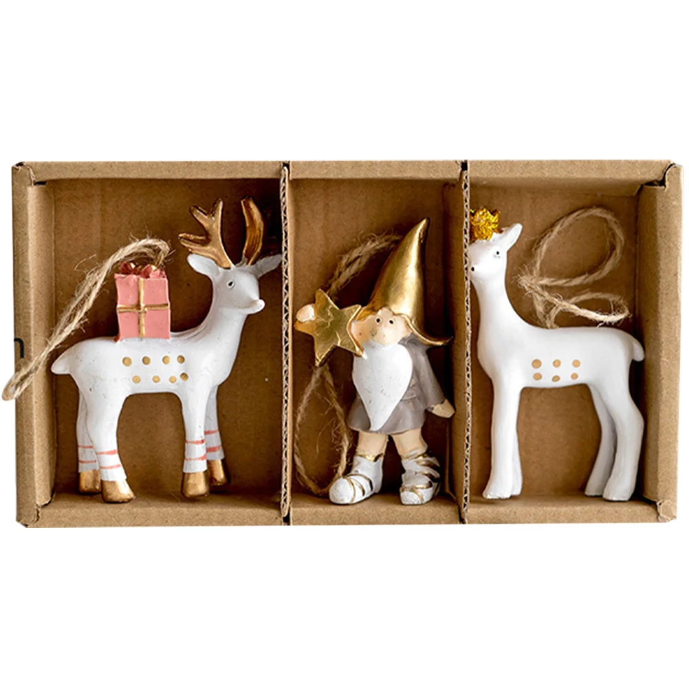 

3 Pcs Elderly Elk Pendant Christmas Gift Props Xmas Hanging Decor Santa Claus Ornament Resin